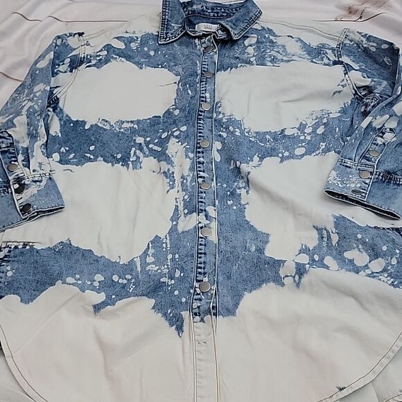 𝅺womens Oversized Denim Jacket Dress Beautiful Bleaching and Super Cute Wear - Picture 1 of 11